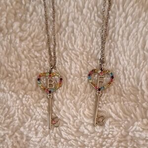 BFF Silver Heart Key Pendant Necklaces with Multicolor Accents